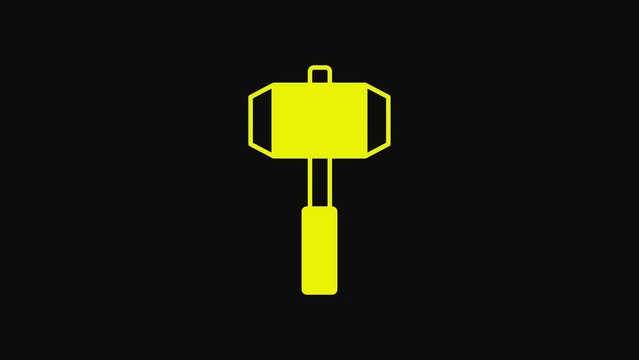 Yellow Sledgehammer Icon Isolated On Black Background. 4K Video Motion Graphic Animation