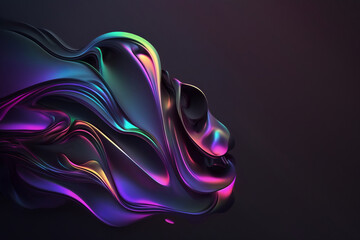 Obraz na płótnie Canvas Abstract fluid 3d render holographic iridescent neon curved wave in motion dark background. generative AI digital illustration.