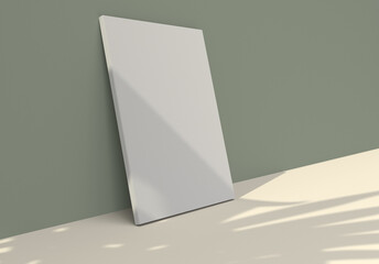 Blank Magazine Cover on a Green Wall with Leaf Shadows on the Clean Floor With Sunset Light