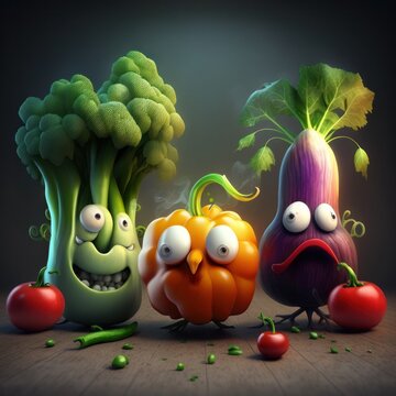 fun vegetables. healthy food with faces. generative ai
