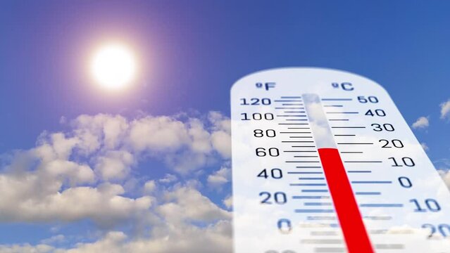 Thermometer showing climatic change in air temperature. Global warming. 