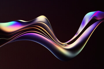 Abstract fluid 3d render holographic iridescent neon curved wave in motion dark background. generative AI digital illustration. - obrazy, fototapety, plakaty