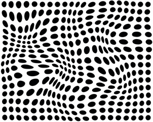 Abstract hypnotic pattern with black-white striped lines. Psychedelic background. Op art, optical illusion. Modern design, graphic texture.