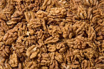 peeled walnuts as background, culinary background, copy space