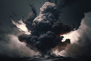 sky filled with gloomy black chemical smoke made by generative ai