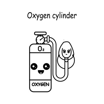 Oxygen Cylinder cartoon  vector illustration template for Coloring book. Drawing lesson for children	
