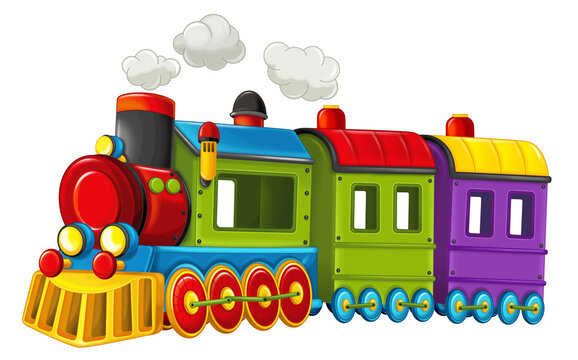 Cartoon funny looking steam train isolated illustration for children