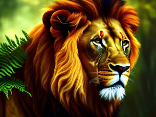 colorful lion in the jungle oil painting wallpaper