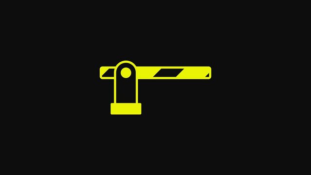 Yellow Parking car barrier icon isolated on black background. Street road stop border. 4K Video motion graphic animation
