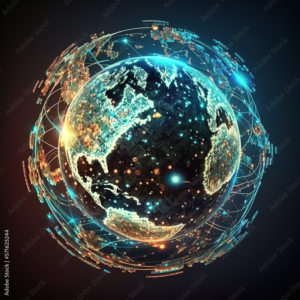 Poster global internet connection metaverse, business internet connection and digital marketing application