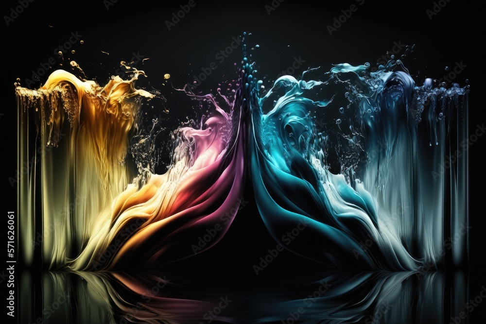 Poster water flows over acrylic hues. dark and light background with an abstract horizontal contrast. gener