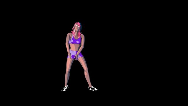 3D Sketch Party Dancer Girl Transparent Alpha Video Animation