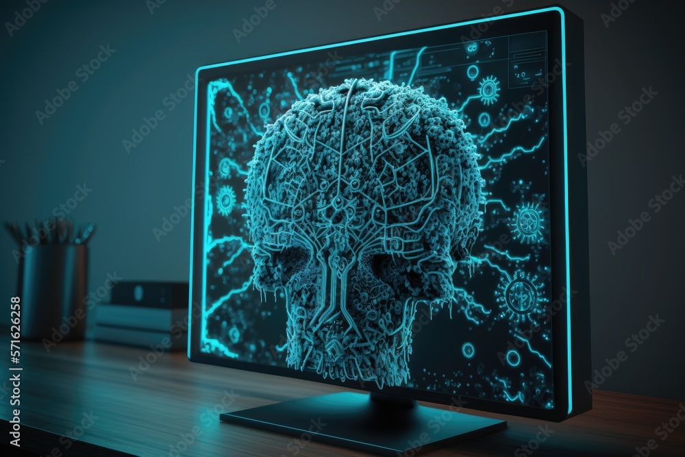 Aufkleber a creative artificial intelligence symbol can be seen on a modern computer monitor. concept of neura