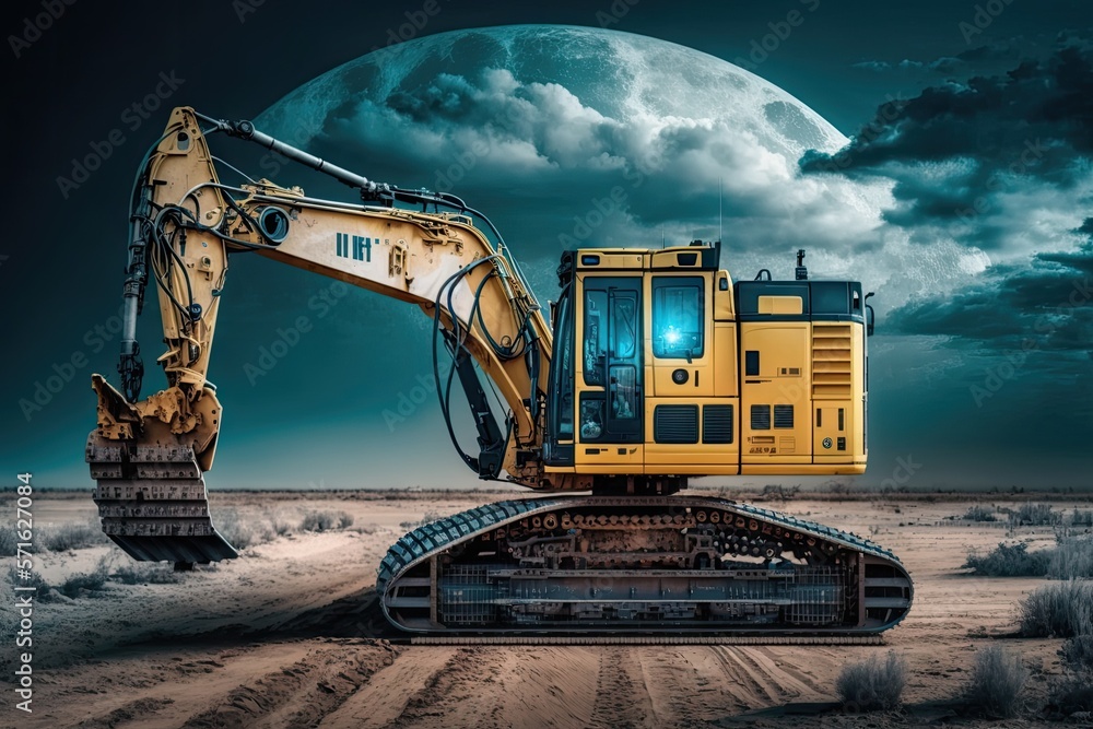 Poster the use of artificial intelligence and an excavator to build the highway without the assistance of a