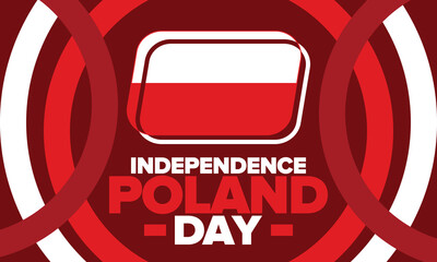 Poland Independence Day. National happy holiday, celebrated annual in November 11. Polish flag. Patriotic elements. Poster, card, banner and background. Vector illustration