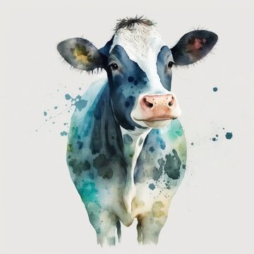 drawing standing cow paint watercolor Generative AI