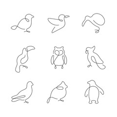 Birds artistic style continuous line icons. Editable stroke. © missbobbit