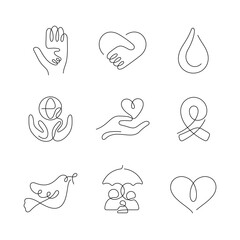Charity artistic style continuous line icons. Editable stroke. - 571627636