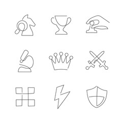 Chess application user interface artistic style continuous line icons. Editable stroke.