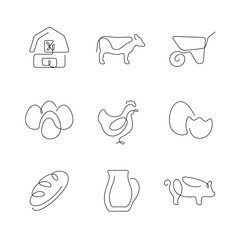 Farm artistic style continuous line icons. Editable stroke.