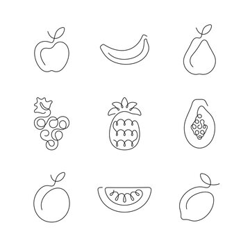 Fruits artistic style continuous line icons. Editable stroke.