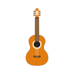 Isolated Spanish classical guitar. Wooden string instrument. Vector illustration, flat design