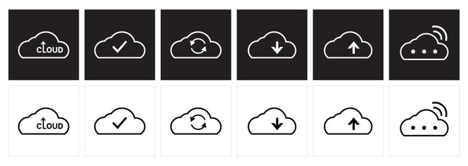 Containing database, Cloud computing icon vector set. Cloud technology. Data storage symbols. Internet networking sign. 