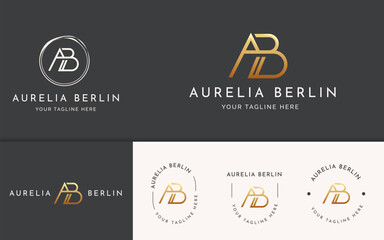 Creative letter A B luxury golden logo design concept. Initial symbol for corporate business identity. Alphabet vector element