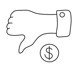 Financial crisis icon in line style. Finger down. ut money icon for logo, web, app, UI. Bankrupt, poverty, graph down