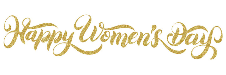 Happy Women's Day typography with gold glitter. transparent hand drawn.