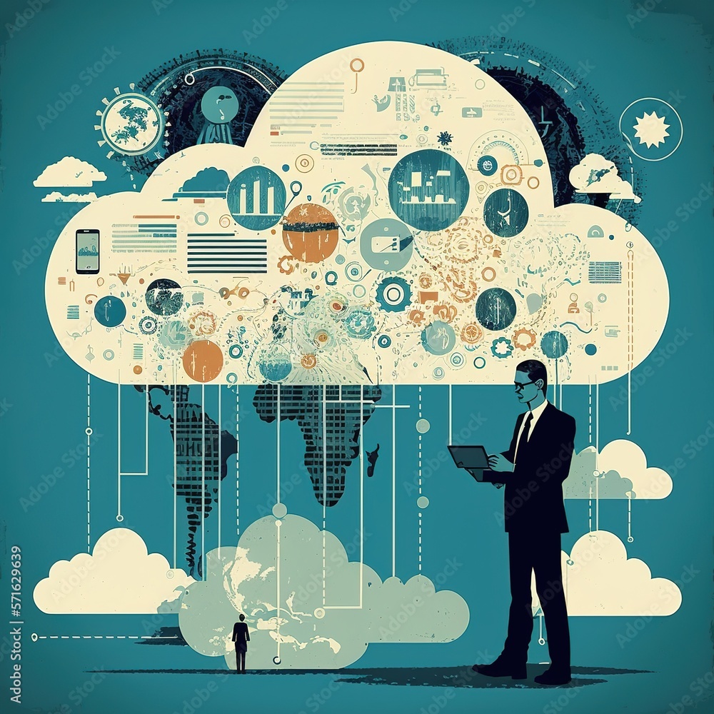 Poster cloud computing network. cloud technology, data transfer and online data storage for business networ
