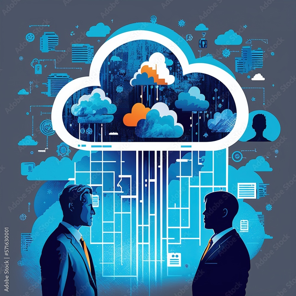 Poster the network of cloud computing. cloud computing, data transfer, and online storage for business netw