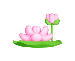 3d lotus flower icon. Pink waterlily. Cartoon vector illustration