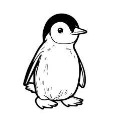 Penguin in cartoon black and white style for coloring. Vector illustration