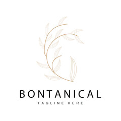 Botanical Logo, Nature Plant Design, Flower Plant Icon Vector With Line Model