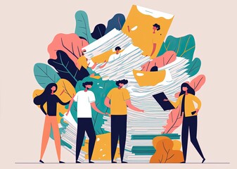 group of people together theme of teamwork and organization made with generative ai, vector style, flat, illustration, cartoon, line