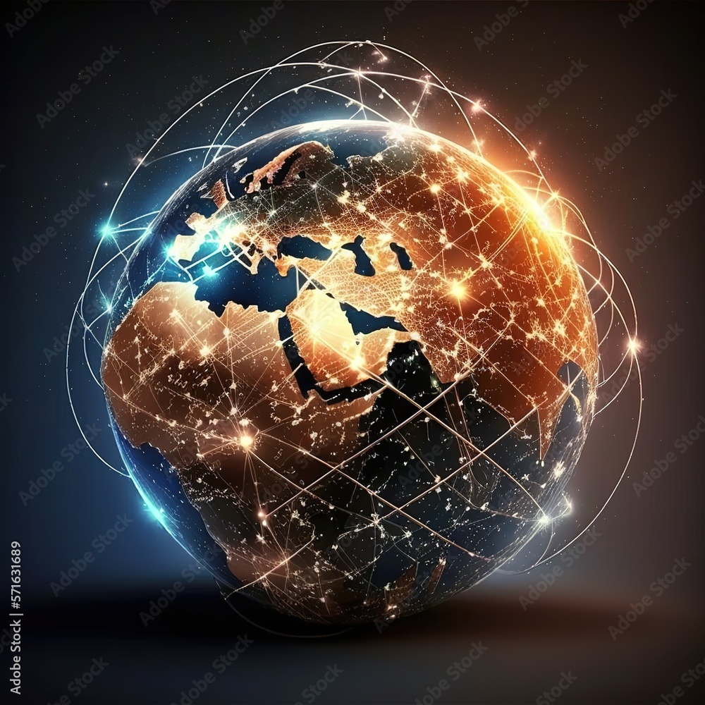 Poster communication technology for internet business. global world network and telecommunication on earth 