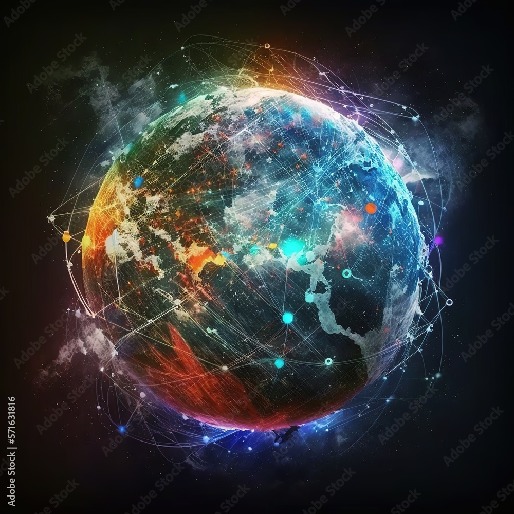 Poster internet business communication network technology. cryptocurrency in the world of global networks a