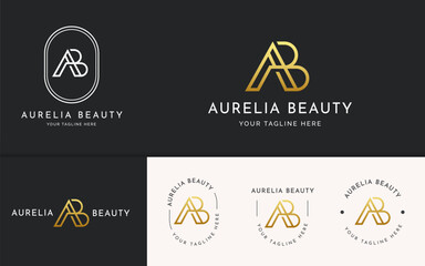 Creative letter A B luxury golden logo design concept. Initial symbol for corporate business identity. Alphabet vector element