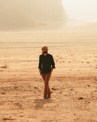 Man walking in the desert wadi rum