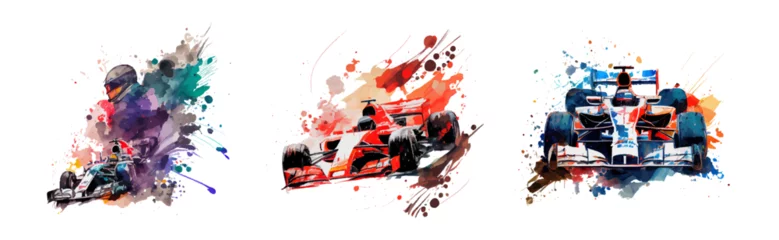  Watercolor composition racing car set isolated on white background. Car, race, competition. Ideal for postcard, advertisement, book, poster, banner. The concept of confrontation. Vector illustration © marikova
