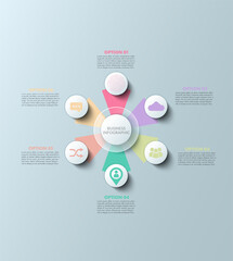 Vector circle infographic, cycle diagram, graph, presentation chart. Business infographics concept with 6 options, parts, and steps. Business Infographic processes. Creative concept for infographic