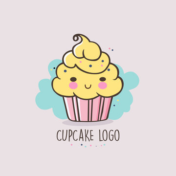 Vector cute cupcake logo, illustration