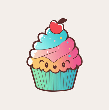 Vector cute cupcake logo, illustration