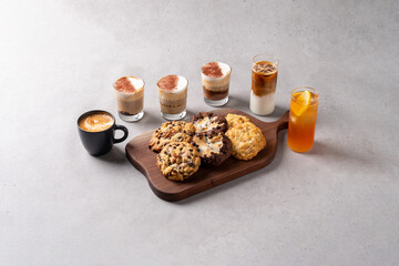 Korean food dish New York Cookies Original Levin S'mores White Macadamia cafe latte - obrazy, fototapety, plakaty
