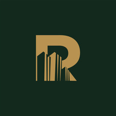 luxury realestate logo design. Vector illustration of letter R and abstract building. modern logo design vector icon template