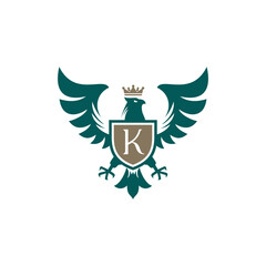 Obraz premium royal eagle crest logo design. Vector illustration of abstract Hawk, falcon and shield. Vintage heraldic logo design vector icon template