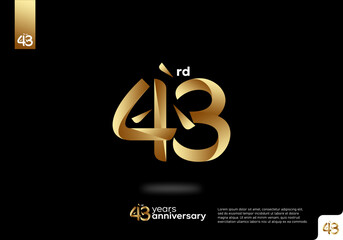 Number 43 gold logo icon design, 43rd birthday logo number, 43rd anniversary.