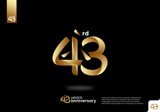 Number 43 gold logo icon design, 43rd birthday logo number, 43rd anniversary.