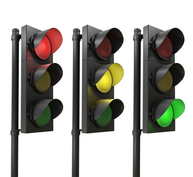 3d rendering of traffic lights red yellow green low angle view perspective